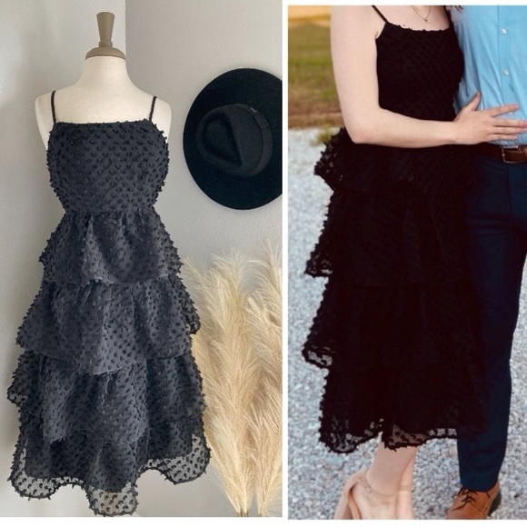 ❤️ Lulus Flirting with You Black Tiered Pom Pom Midi Dress - Picture 6 of 17